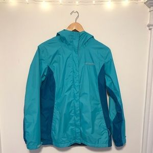 Columbia Teal Color Block Rain Jacket